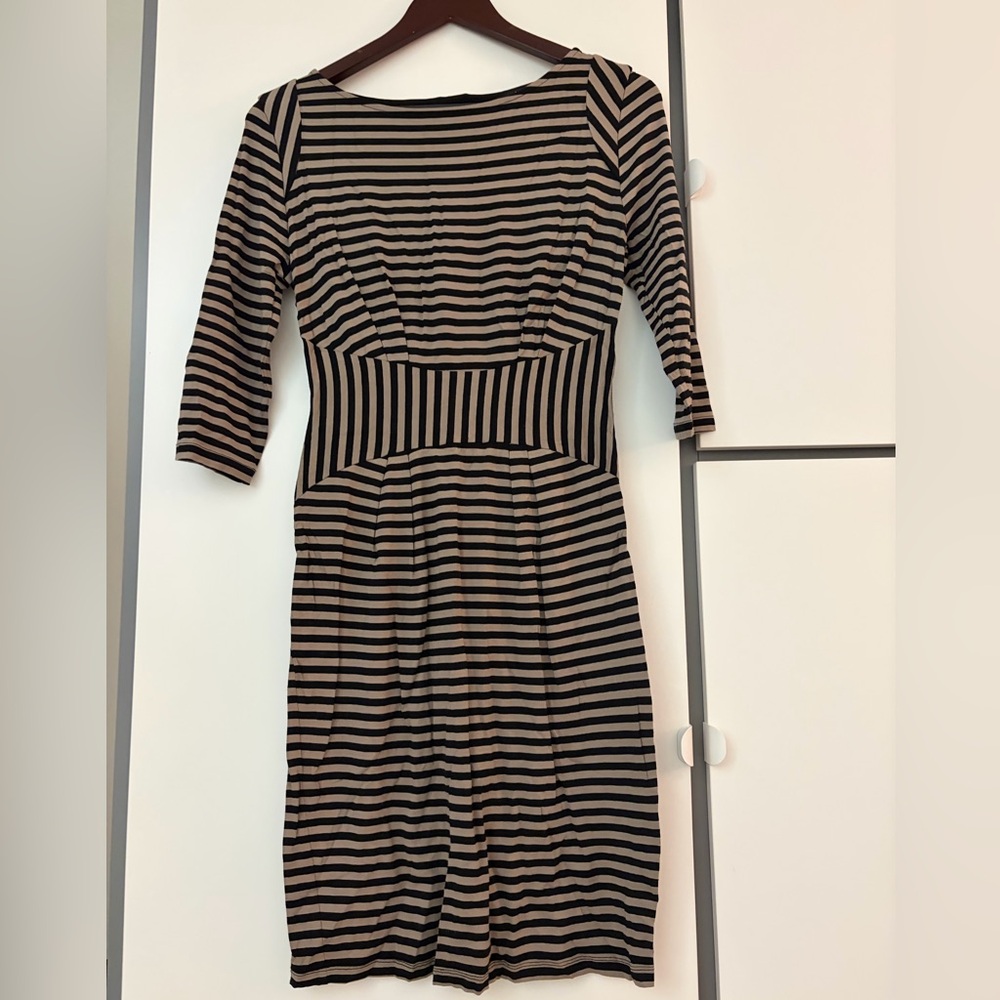 Marks & Spencer Black and Tan Striped Long-Sleeve Dress